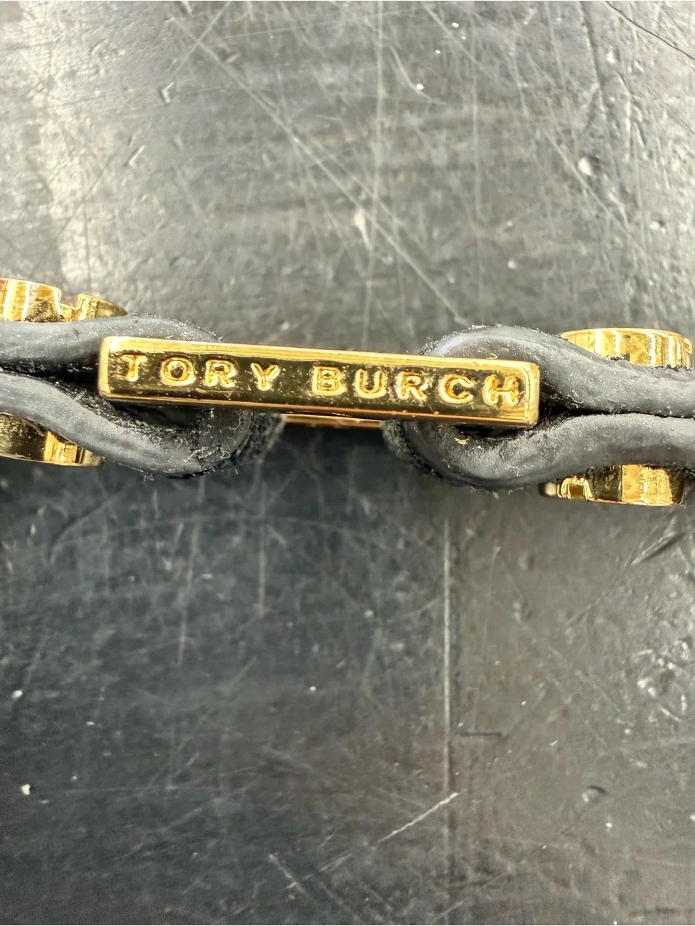 Tory Burch Black Leather Wrap Bracelet with Gold Hardware